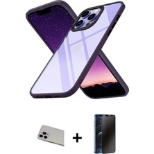 Cepte Toptan iPhone 13 Pro Max Nova Işık Serisi - Siyah 3D Antistatik Hayalet Cam Ekran Koruyucu + Mor Rainbow Kamera Lens Koruma Cam