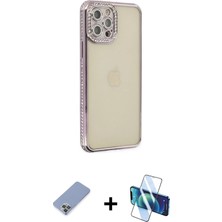 Cepte Toptan iPhone 12 Pro Yörünge Koleksiyonu - Siyah 3D Antistatik Seramik Nano Ekran Koruyucu + Koyu Yeşil Metal Kamera Lens Koruma Cam
