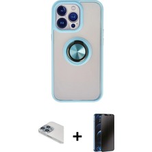 Cepte Toptan iPhone 13 Pro Max Yörünge Çizgi - Siyah 3D Antistatik Hayalet Cam Ekran Koruyucu + Sierra Blue Pers Alüminyum Kamera Lens