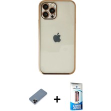 Cepte Toptan iPhone 12 Pro Max Vadi Minimal - Siyah 5d Eko Cam Ekran Koruyucu + Siyah Metal Kamera Lens Koruma Cam