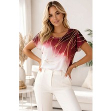 Mamayaga Kadın Bisiklet Yaka Viskon Kısa Kol Spor Şık Desenli Bluz