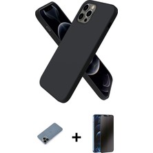 Cepte Toptan iPhone 12 Pro Kozmos Yansıma Özel Seri - Siyah 3D Antistatik Hayalet Cam Ekran Koruyucu + Siyah Shine Kamera Lens Koruma Cam