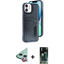 Cepte Toptan iPhone 11 Yörünge Işık Serisi - Siyah 360 Mat Full Body Arka Koruyucu + Kırmızı Raze Metal Kamera Lens