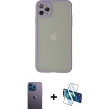 Cepte Toptan iPhone 12 Pro Ahenk Çizgi Serisi - Siyah 3D Antistatik Seramik Nano Ekran Koruyucu + Mavi Neon Fosforlu Kamera Lens