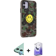 iPhone 11 Nova Doku Koleksiyonu - Siyah Bilvis 5in1 5d Magic Hayalet Cam Ekran Koruyucu + Mavi Raze Metal Kamera Lens