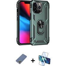 Cepte Toptan iPhone 13 Pro Ahenk Klasik Koleksiyonu - Siyah 3D Antistatik Seramik Nano Ekran Koruyucu + Açık Yeşil Metal Kamera Lens Koruma Cam