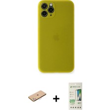 iPhone 11 Pro Max Yadigar Yansıma Serisi - Siyah 20D Premium Cam Ekran Koruyucu + Pembe Renkli Kamera Lens Koruma Cam