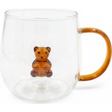 YNSK Figürlü Borosilikat Cam Kupa 350 ml - Renkli Kulplu Bardak - El Yapımı Cam Figürlü Sunum Kupası