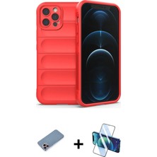 Cepte Toptan iPhone 12 Pro Atlas Koleksiyonu - Siyah 3D Antistatik Seramik Nano Ekran Koruyucu + Pembe Shine Kamera Lens Koruma Cam