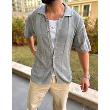 Elku Moda Gömlek Örme Triko Gömlek Nefes Alabilen Kısa Kollu Terletmez Oversize Bol Kesim Salaş Gömlek