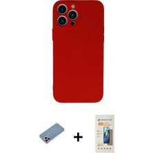 Cepte Toptan iPhone 13 Pro Max Ahenk Serisi - Siyah 6d Mat Seramik Hayalet Nano Ekran Koruyucu + Pembe Shine Kamera Lens Koruma Cam
