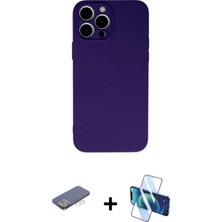 iPhone 13 Pro Ahenk Serisi - Siyah 3D Antistatik Seramik Nano Ekran Koruyucu + Mavi Renkli Kamera Lens Koruma Cam