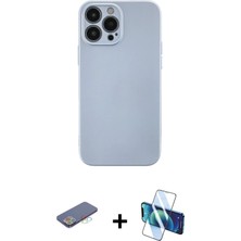 Cepte Toptan iPhone 13 Pro Ahenk Serisi - Siyah 3D Antistatik Seramik Nano Ekran Koruyucu + Mavi Renkli Kamera Lens Koruma Cam