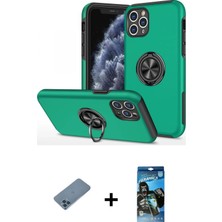 Cepte Toptan iPhone 11 Pro Max Odak Form Prime - Siyah 34D Izgaralı Cam + Mavi Shine Kamera Lens Koruma Cam