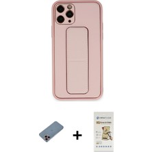 Cepte Toptan iPhone 11 Pro Max Akış Doku - Siyah Mat Seramik Nano Ekran Koruyucu + Pembe Shine Kamera Lens Koruma Cam