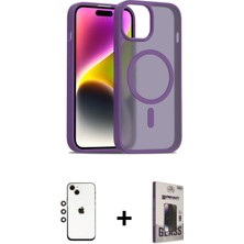 iPhone 14 Siluet Minimal Prime - Siyah Bilvis Hayalet Cam Ekran Koruyucu + Gökkuşağı Shine Kamera Lens