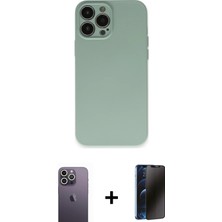 Cepte Toptan iPhone 13 Pro Max Ahenk Serisi - Siyah 3D Antistatik Hayalet Cam Ekran Koruyucu + Beyaz Neon Fosforlu Kamera Lens