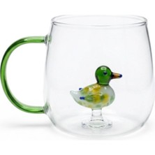 YNSK Figürlü Borosilikat Cam Kupa 350 ml - Renkli Kulplu Bardak - El Yapımı Cam Figürlü Sunum Kupası