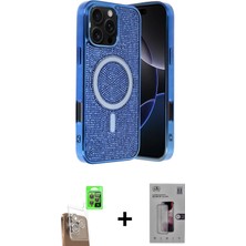 Cepte Toptan iPhone 16 Pro Eksen Çizgi - Siyah Bilvis 3D Mat Cam Ekran Koruyucu + Çöl Titanyum Raze Metal Kamera Lens