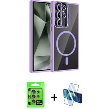 Cepte Toptan Galaxy S25 Ultra Yadigar Asil Koleksiyonu - Siyah 3D Antistatik Seramik Nano Ekran Koruyucu + Natural Grey Raze Metal Kamera Lens