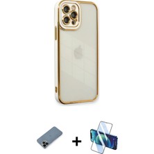 iPhone 12 Pro Çekirdek Klasik Serisi - Siyah 3D Antistatik Seramik Nano Ekran Koruyucu + Siyah Shine Kamera Lens Koruma Cam