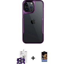 Cepte Toptan iPhone 16 Pro Max Akış Çizgi Koleksiyonu - Siyah Buffer Hayalet Cam Ekran Koruyucu + Siyah Bilvis Titan Kamera Lens
