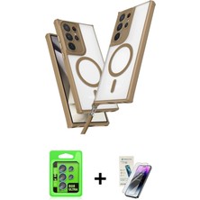 Cepte Toptan Galaxy S25 Ultra Atlas Doku Koleksiyonu - Şeffaf Pasifik Cam Ekran Koruyucu + Mavi Raze Metal Kamera Lens