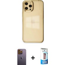 Cepte Toptan iPhone 12 Pro Max Doruk Doku Prime - Siyah 5d Eko Cam Ekran Koruyucu + Sarı Neon Fosforlu Kamera Lens