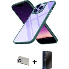Cepte Toptan iPhone 13 Pro Max Nova Işık Serisi - Siyah 3D Antistatik Hayalet Cam Ekran Koruyucu + Mor Rainbow Kamera Lens Koruma Cam