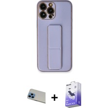 Cepte Toptan iPhone 13 Pro Max Akış Doku - Siyah Bilvis 5in1 5d Magic Hayalet Cam Ekran Koruyucu + Mavi Rainbow Kamera Lens Koruma Cam