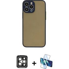 Cepte Toptan iPhone 15 Pro Max Ahenk Çizgi Serisi - Siyah 3D Antistatik Seramik Nano Ekran Koruyucu + Gri Pvd Metal Kamera Lens