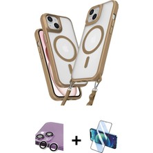 iPhone 14 Atlas Doku Koleksiyonu - Siyah 3D Antistatik Cam Ekran Koruyucu + Gümüş Raze Metal Kamera Lens