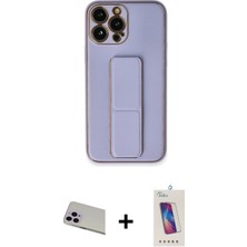 Cepte Toptan iPhone 13 Pro Max Akış Doku - Siyah Joko 5d Cam + Mor Rainbow Kamera Lens Koruma Cam