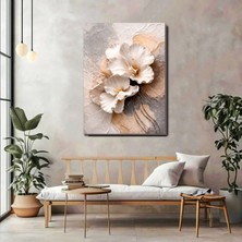 Artprinta Bej Tonlu Kabartma Çiçek Kanvas Tablo – Modern ve Zarif Duvar Dekoru