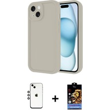 Cepte Toptan iPhone 14 Yankı Yansıma Özel Seri - Siyah Buffer Hayalet Cam Ekran Koruyucu + Gümüş Shine Kamera Lens
