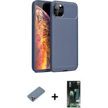 Cepte Toptan iPhone 11 Pro Max Eksen Form Prime - Siyah 360 Mat Full Body Arka Koruyucu + Gold Metal Kamera Lens Koruma Cam