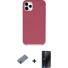 Cepte Toptan iPhone 11 Pro Max Zirve Modern Özel Seri - Siyah 3D Antistatik Hayalet Cam Ekran Koruyucu + Pembe Shine Kamera Lens Koruma Cam
