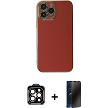 Cepte Toptan iPhone 15 Pro Max Yankı Serisi - Siyah 3D Antistatik Hayalet Cam Ekran Koruyucu + Turuncu Pvd Metal Kamera Lens