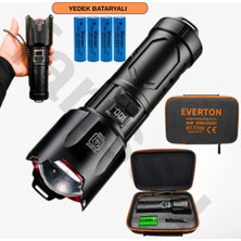 farissu Everton RT-T709 Profesyonel Fener - 4 Adet 18650 Model Pil Dahil - 10400 Mah Powerbank