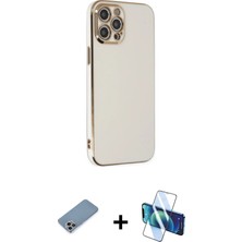 Cepte Toptan iPhone 12 Pro Max Yankı Serisi - Siyah 3D Antistatik Seramik Nano Ekran Koruyucu + Gökkuşağı Shine Kamera Lens Koruma Cam
