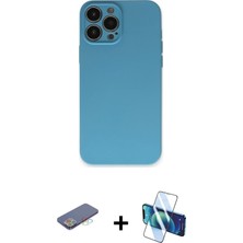 Cepte Toptan iPhone 13 Pro Ahenk Serisi - Siyah 3D Antistatik Seramik Nano Ekran Koruyucu + Mavi Renkli Kamera Lens Koruma Cam