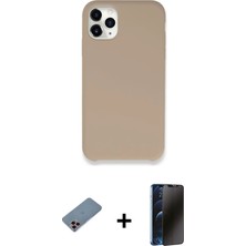 Cepte Toptan iPhone 11 Pro Max Zirve Modern Özel Seri - Siyah 3D Antistatik Hayalet Cam Ekran Koruyucu + Pembe Shine Kamera Lens Koruma Cam
