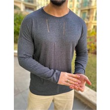 Elku Moda T-Shirt Örme Natural Pamuk Tshirt Yırtık Detaylı Bol Kesim Lazer Kesim Triko Tişört Sweatshirt