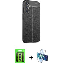 Cepte Toptan Galaxy A15 4g Doruk Klasik Özel Seri - Siyah 3D Antistatik Seramik Nano Ekran Koruyucu + Gümüş Raze Metal Kamera Lens