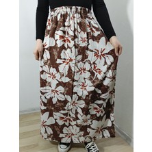 Hoaryage Beli Lastikli Desenli Viskon Basma Kumaş Maxi Boy Anne Etek 36-48BEDEN
