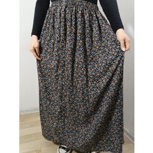 Hoaryage Beli Lastikli Desenli Viskon Basma Kumaş Maxi Boy Anne Etek 36-48BEDEN