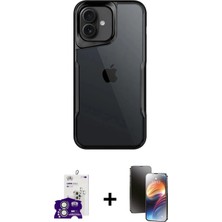 Cepte Toptan iPhone 16 Akış Çizgi Koleksiyonu - Siyah 3D Antistatik Mat Seramik Nano Ekran Koruyucu + Gümüş Bilvis Titan Kamera Lens
