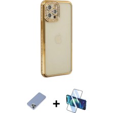 iPhone 12 Pro Yörünge Koleksiyonu - Siyah 3D Antistatik Seramik Nano Ekran Koruyucu + Koyu Yeşil Metal Kamera Lens Koruma Cam