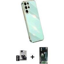 Galaxy S24 Ultra Yankı Serisi - Siyah 360 Mat Full Body Arka Koruyucu + Derin Mor Pvd Metal Kamera Lens