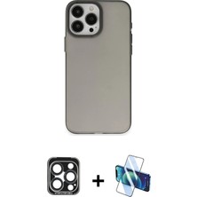Cepte Toptan iPhone 15 Pro Max Ahenk Çizgi Prime - Siyah 3D Antistatik Seramik Nano Ekran Koruyucu + Lacivert Pvd Metal Kamera Lens